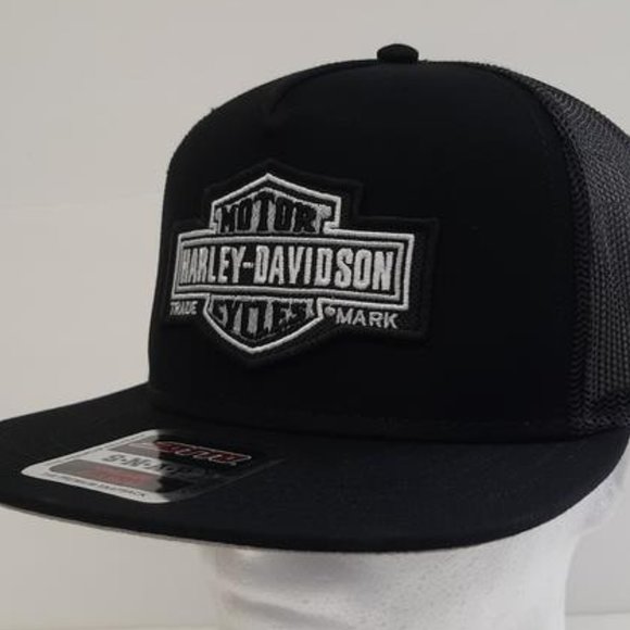 Harley Davidson Embroidered Patch Flat Bill Trucker Mesh Cap Hat HD Biker Gear main image 4